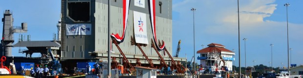 First Gate for the New Locks in the Pacific Transits the Panama Canal